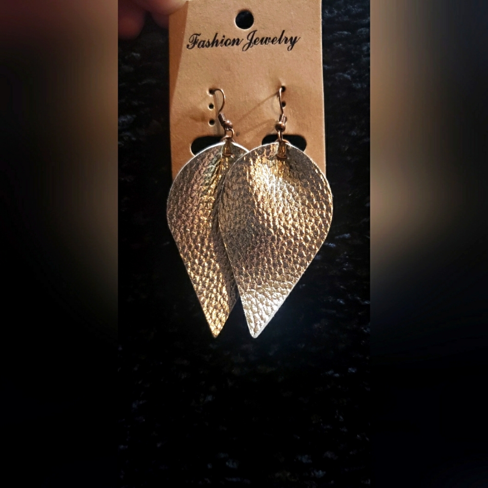 Gold Faux Leather Leaf Earrings